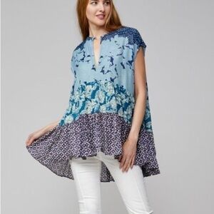 Free People Gotta Have You Blue Floral Lightweight Tunic Tiered Peplum
